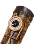 Close-up of Badass Steampunk Arm Sleeve With Glowing Mechanical Compass and Vintage Gears crafted from PU leather.