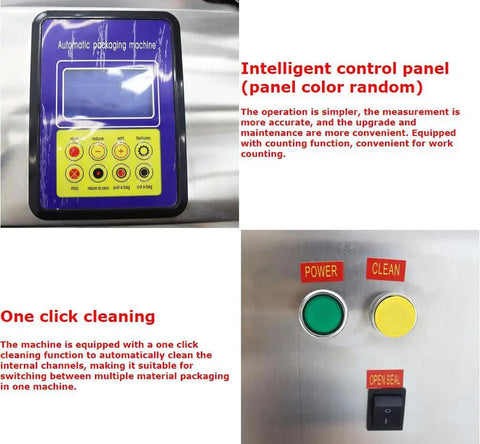 Automatic Liquid Filling And Packaging Sealer With Horizontal Mixing Hopper Handles 10 To 100 ML Loads For Sauces And Drinks control panel and cleaning buttons