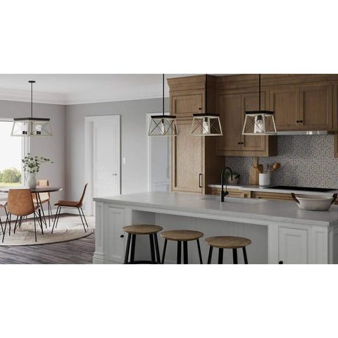 Briarwood Collection One Light Coastal Mini Pendant With Faux Wood Look Enclosure In Graphite Black Finish over kitchen island