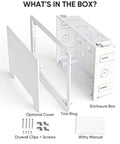 Stress Free Install Recessed Tv Media Box Featuring Wifi Friendly Cable Routing Compatible With Roku Apple Fire Stick And Samsung contents including enclosure box and trim ring.