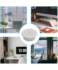 2 Pack White Flexible Desk Cable Grommets With Soft Rubber Edges For Smooth Slinging Of Wires And Zero Clutter Vibe shown in home office setup.