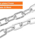Close-up of 2 Pack 3 By 16 Inch Grade 30 Steel Boat Trailer Safety Chain With Spring Clip Hooks Universal Fit, zinc-plated finish, metal links
