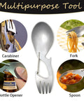 4 In 1 Stainless Steel Spoon Fork With Carabiner And Bottle Opener, Lightweight Survival Tool For Camping, multipurpose uses