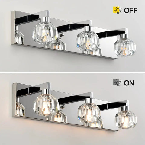 Crystal Chrome Vanity Light Bar Over Mirror For Bathroom Powder Room 19.7 Inch Long Modern Fixture With Stunning Crystal Accents