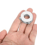 Two-Piece Double Split Shaft Collar Clamp-On Set Screw Collars For Five Eighths Bore And One Point Three One Two Five Inch Outer Diameter Aluminum 2024 Lightweight Built To Last Solid Lockdown For Smooth Spin, shown on hand