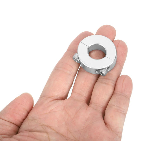 Two-Piece Double Split Shaft Collar Clamp-On Set Screw Collars For Five Eighths Bore And One Point Three One Two Five Inch Outer Diameter Aluminum 2024 Lightweight Built To Last Solid Lockdown For Smooth Spin, shown on hand