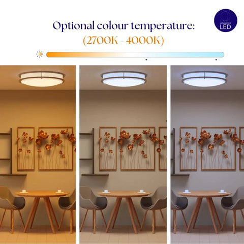 Double Ring LED Flush Mount Ceiling Light No-Fuss, 1800 Lumens Warm 2700K, 15 Inch Brushed Nickel Fixture, color temperature range