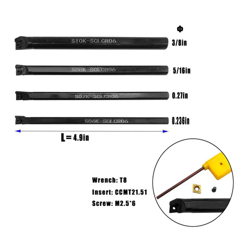 Badass Mini Metal Lathe Boring Bar Set With Versatile Shank Tool Holders And CCMT Carbide Turning Inserts for precision steel cutting.