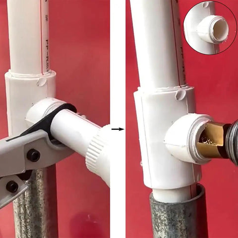 Three Pack PPR Lifting Stepped Drill Bits For Water Pipe Repair And Deburring, Titanium Coated High Carbon Steel, in action on PVC pipe