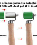 Double Seam Roller For DIY Pros showing detachable silicone jacket and wooden handle, ideal for tight seams and corner cracks.