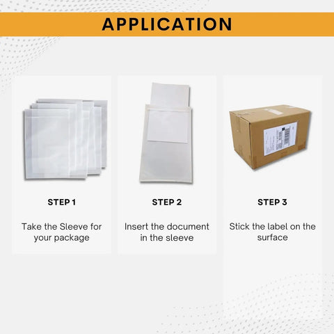Application steps for 100 Pack 7 By 10 Inch Just Peel And Stick Shipping Label Sleeves Self Adhesive Packing Slip Pouches Waterproof.