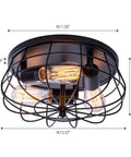Industrial Black Semi Flush Mount Ceiling Light Three Light Rustic Ceiling Lamp Fixture With Metal Cage for interior decor