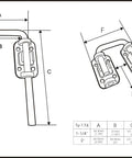 Technical drawing of Sliding Door Loop Lock For Patio French Doors 8 Pack In Matte Black 1 1/4 Inch Durable Steel Bar With Zinc Die Cast Base Child Safe Secondary Security Lock Easy To Install Made In Taiwan.