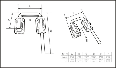 Technical drawing of Kid Safe Patio Door Loop Lock For Sliding And French Doors, Secondary Security Latch With Durable Steel Bar
