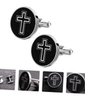 Cross Cufflinks For Men Titanium Steel Black Polished Decor Button Set For Tuxedo Dress Shirts Durable Formal And Casual Wear Stylish Gift