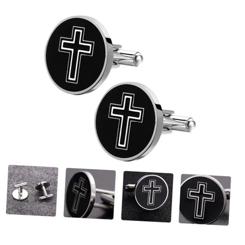 Cross Cufflinks For Men Titanium Steel Black Polished Decor Button Set For Tuxedo Dress Shirts Durable Formal And Casual Wear Stylish Gift