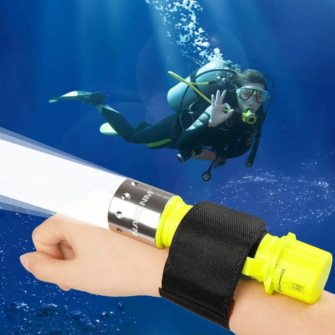 Diver using Two Pack Underwater LED Flashlights For Diving, Crazy Bright Scuba Lights With IPX8 Waterproof Rating, Three Modes High Low Strobe
