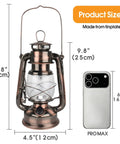 Go Anywhere Retro Vibe Battery Powered LED Hurricane Lantern Copper Finish next to smartphone for size comparison