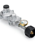 Front view of Stanbroil horizontal two-stage propane regulator with gauge, aluminum body, 3/8 in NPT female, QCC1