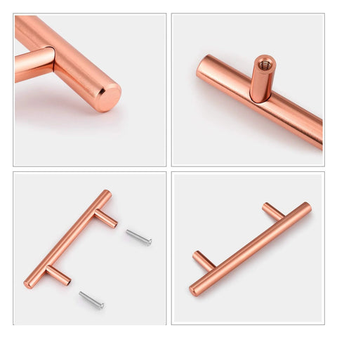 3 Inch Cabinet Handles Solid Stainless Steel Drawer Pulls Brushed Rose Gold Finish 5 Pack Euro T Bar Style hardware details