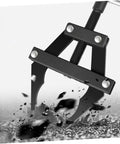 Heavy Duty Motorcycle Chain Adjuster Tool For Bike Gear Tensioning Solid Steel Build, close-up of black steel tool adjusting a chain.