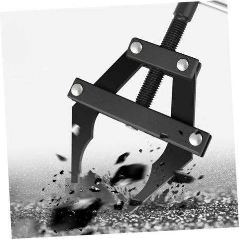 Heavy Duty Motorcycle Chain Adjuster Tool For Bike Gear Tensioning Solid Steel Build, close-up of black steel tool adjusting a chain.