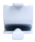 Close-up of white steel clip from a 20 Pack Adjustable White Steel Pilaster Shelf Support Clips For 255 Series Pilasters.