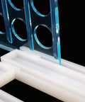 Close-up of Three Layer Plastic Test Tube Rack With Fifty Holes For 13mm To 16mm Tubes Detachable Lab Go To Organizer, light blue