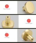 Gold Round Cabinet Knobs 25 Pack Aluminum Alloy Handles for Kitchen Cabinets Cupboards and Desks, showcasing smooth rounded edges.