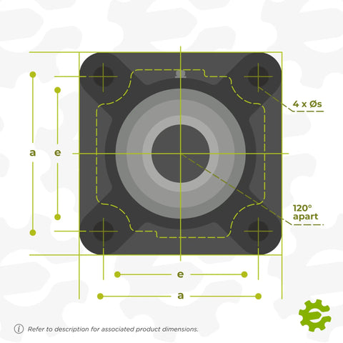 Diagram of Built Tough 4 Bolt Flange Bearing Unit For Mixers Crushers Bore One And Eleven Sixteenths Inch Bolt Circle