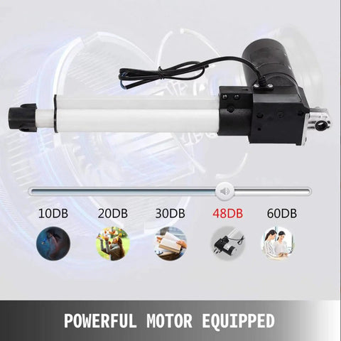 Badass 6000N Linear Actuator Motor With 100mm Stroke, 48DB sound level, used for heavy lifting and automation tasks.