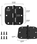 Matte Black 3.5 Inch Door Hinges For Interior Doors With Rounded Five Eighths Inch Radius Corners, Durable And Quiet Residential Hinges, 48 Pack With 288 Matching Screws For Easy Install