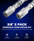 Close-up of two chrome SPARKWHIZ reusable hydraulic hose repair fittings, 3/8 in, 2-pack