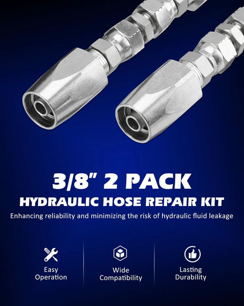 Close-up of two chrome SPARKWHIZ reusable hydraulic hose repair fittings, 3/8 in, 2-pack