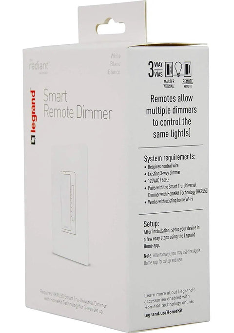 Packaging of Smart Dimmer Switch Remote Accessory For Apple HomeKit Easy iOS Setup No Hub Needed Control Lights From Anywhere