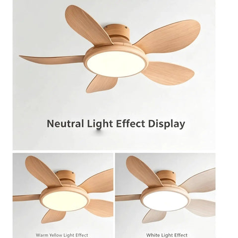 YPDJVLTI Ceiling Fans Lights 42-52Inch LED Ceiling Lamp showcasing neutral, warm yellow, and white light effects with wooden blades.