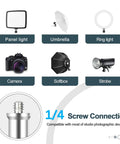 Diagram showing 1/4 screw connection compatibility of Two Pack 7 Ft Light Stands For Photography And Video with camera and lighting devices.