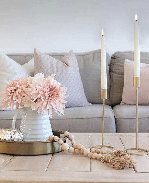 Flameless Taper Candle Set 4 Pack 9 Inch Ivory Wax With Realistic 3D Wick Flame Flickering LED Remote Control And Timer Included