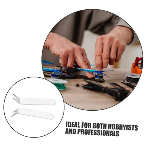 Hands using Five Piece Quadcopter Prop Removal Tool Kit for Hexacopters and Drones Easy Disassembly and Maintenance, tools shown.