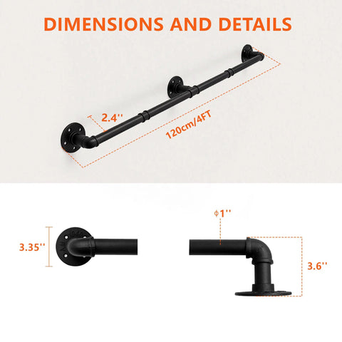 Heavy Duty Industrial Pipe Handrail For Indoor Stairs Wall Mount Metal Safety Rail Solid Staircase Grab Bar dimensions and details.