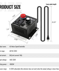 AC Motor Variable Speed Controller and Fan Regulator for DIY Projects, Bench Testing, Industrial Use, 4000W, with dimensions and cable.
