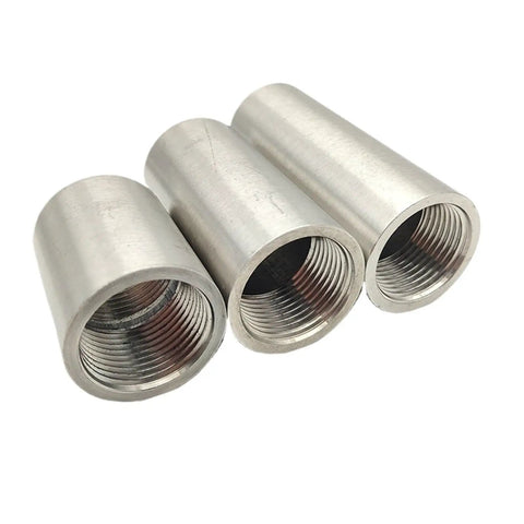 Heavy Duty 304 Stainless Steel Barrel Coupling Pipe Fitting Connector With Bspp Female Threads 1 4 To 2 Inch shown in three views.