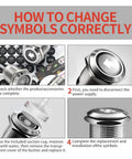 Guide for changing symbols on Two Pack 19mm Latching Push Button Switch Stainless Steel IP67 Waterproof LED Indicator.