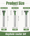 Game Changing Keyhole Router Bits Set Built Tough With Badass Tungsten Carbide Tips And Quarter Inch Shank for T Slotting with size measurements