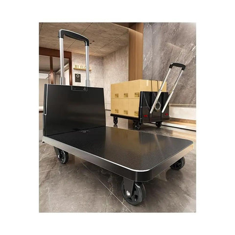 Heavy Duty Folding Hand Truck And Portable Flat Cart For Easy Transport Black Trolley with 4 wheels and metal handle