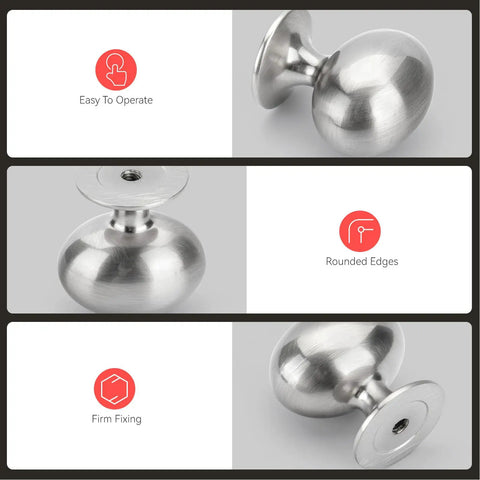 5 Pack Brushed Nickel Cabinet Knobs 1.31 Inch Oval Drawer Handles Screws Included Heavy Duty Modern Kitchen Cabinet Hardware For Cupboard Dresser Closet Durable Aluminum Design, rounded edge close-up