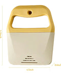 Front view of beige waffle fry potato slicer with yellow handle and blade cover.