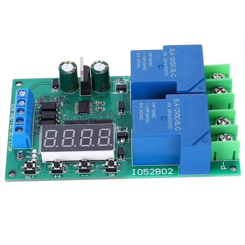Beefy 30A 12V Multi Function Motor Controller With Metal Housing For Robotics And Automation Six Modes Low Standby Current About Seven Milliamp Custom Delay Settings High Reliability Easy Integration For DIY Projects, PCB with dual relays and display