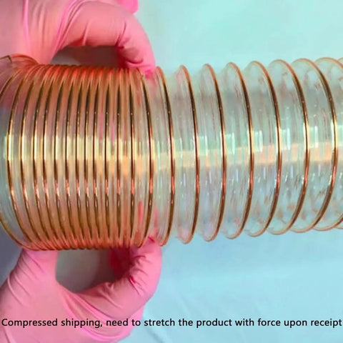 Battle Tested Flexible Vacuum Hose Heavy Duty Pu Dust Collection Tubing Woven With Steel Wire for Table Saw, shown in hand.