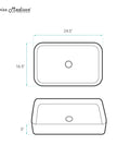 Dimension diagram of 24 Inch Rectangle Ceramic Vessel Sink for Above Counter Install, Slick Modern Look, Scratch Resistant Non Porous Ceramic, Durable Bathroom Vanity Fixture, Faucet Not Included, Easy Clean